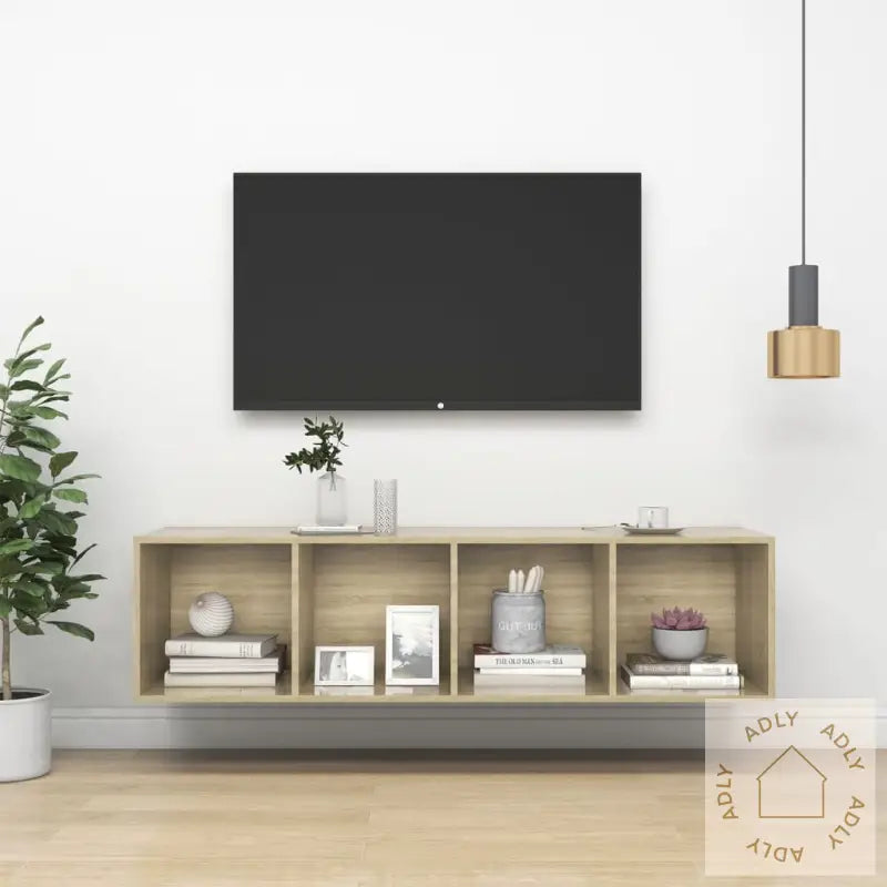 Vegghengt Tv-Benk Sonoma Eik 37X37X142,5 Cm Konstruert Tre