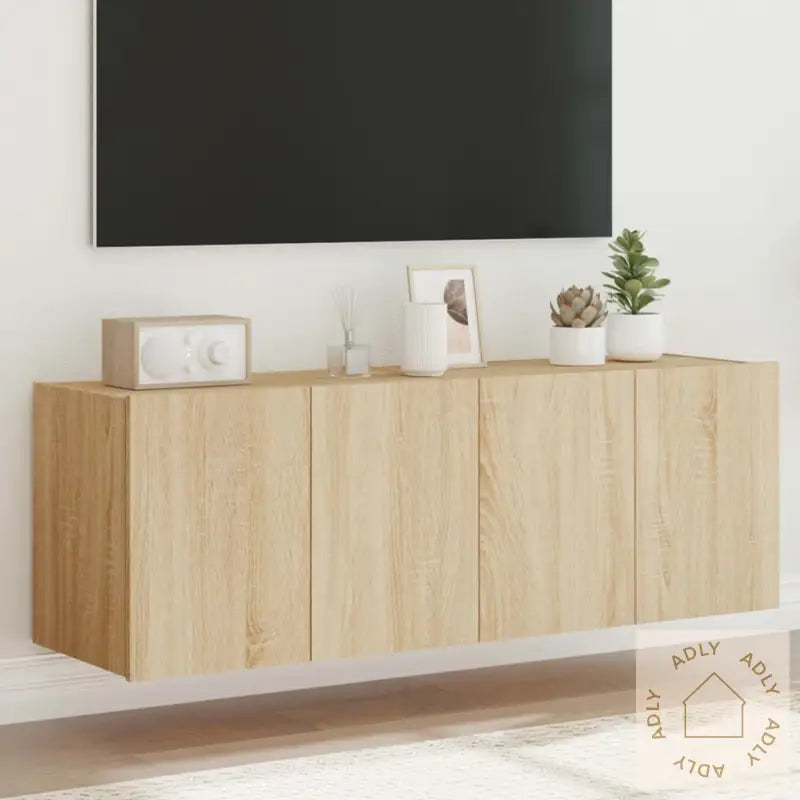 Vegghengte Tv-Benker Med Led 2 Stk Sonoma Eik 60X35X41 Cm