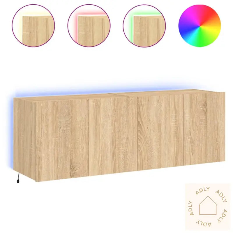 Vegghengte Tv-Benker Med Led 2 Stk Sonoma Eik 60X35X41 Cm