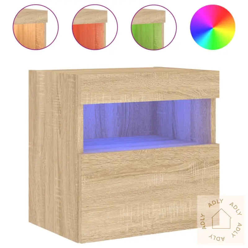 Vegghengt Tv-Benk Med Led Sonoma Eik 40X30X40 Cm