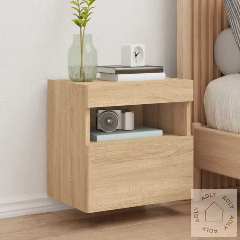 Vegghengt Tv-Benk Med Led Sonoma Eik 40X30X40 Cm