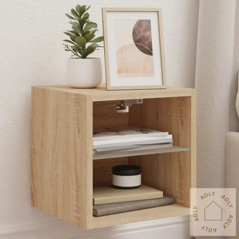 Vegghengt Tv-Benk Med Led 2 Stk Sonoma Eik 30X28,5X30 Cm