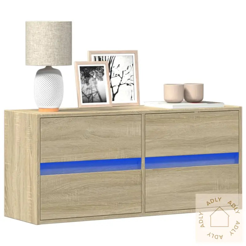 Vegghengt Tv-Benk Med Led Sonoma Eik 100X31X45 Cm