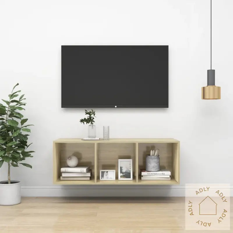 Vegghengt Tv-Benk Sonoma Eik 37X37X107 Cm Konstruert Tre