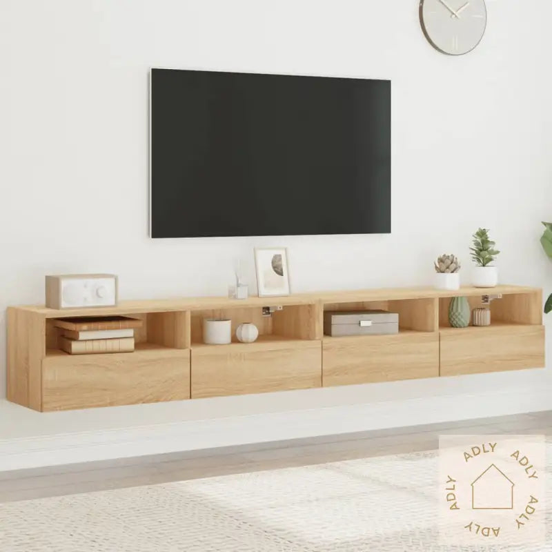 Vegghengte Tv-Benker 2Stk Sonoma Eik 100X30X30Cm Konstruert Tre