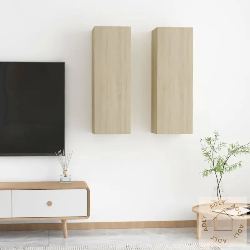 Tv-Benker 2 Stk Sonoma Eik 30,5X30X90 Cm Sponplate