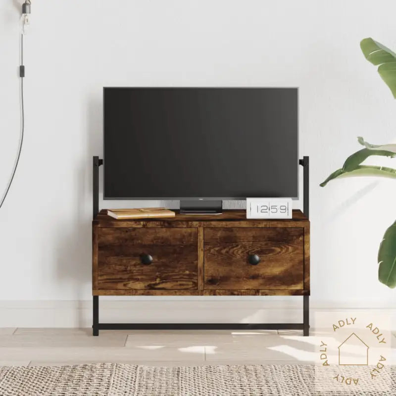 Tv-Benk Veggmontert Røkt Eik 60,5X30X51 Cm Konstruert Tre