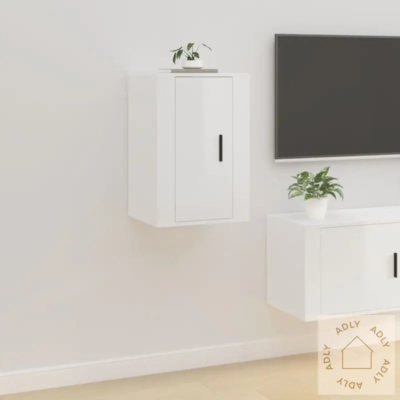 Vegghengt Tv-Benk Høyglans Hvit 40X34,5X60 Cm