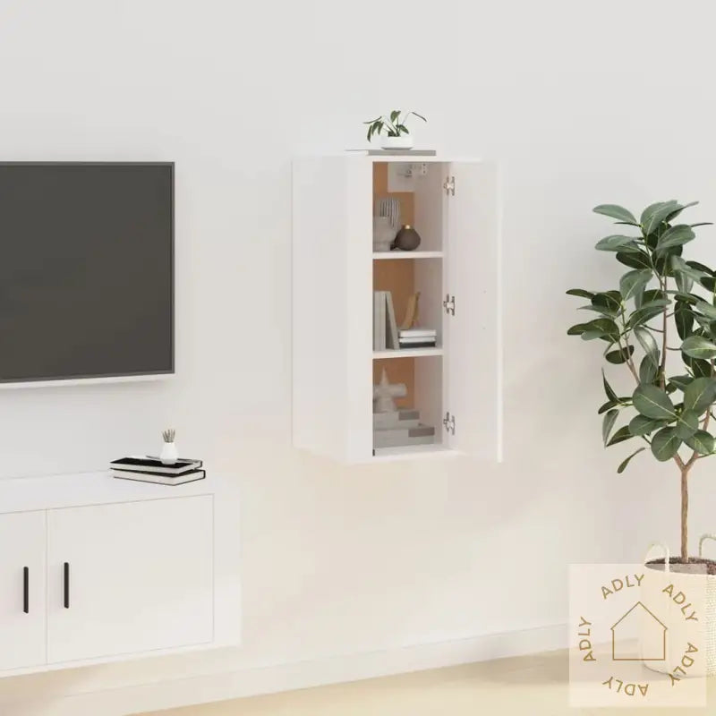 Vegghengt Tv-Benk Hvit 40X34,5X80 Cm