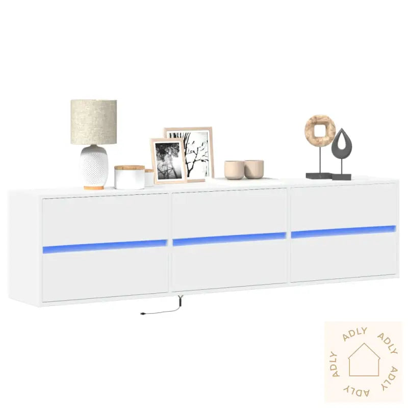 Vegghengt Tv-Benk Med Led Hvit 180X31X45 Cm