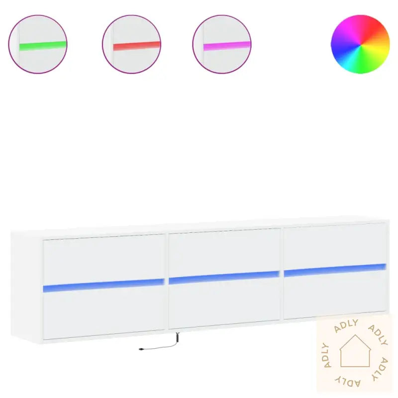 Vegghengt Tv-Benk Med Led Hvit 180X31X45 Cm