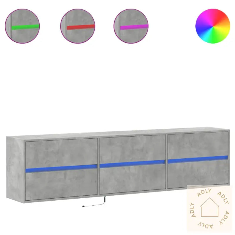 Vegghengt Tv-Benk Med Led-Lys Betonggrå 180X31X45 Cm