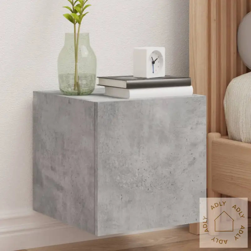 Vegghengt Tv-Benk Med Led-Lys Betonggrå 30,5X35X30 Cm