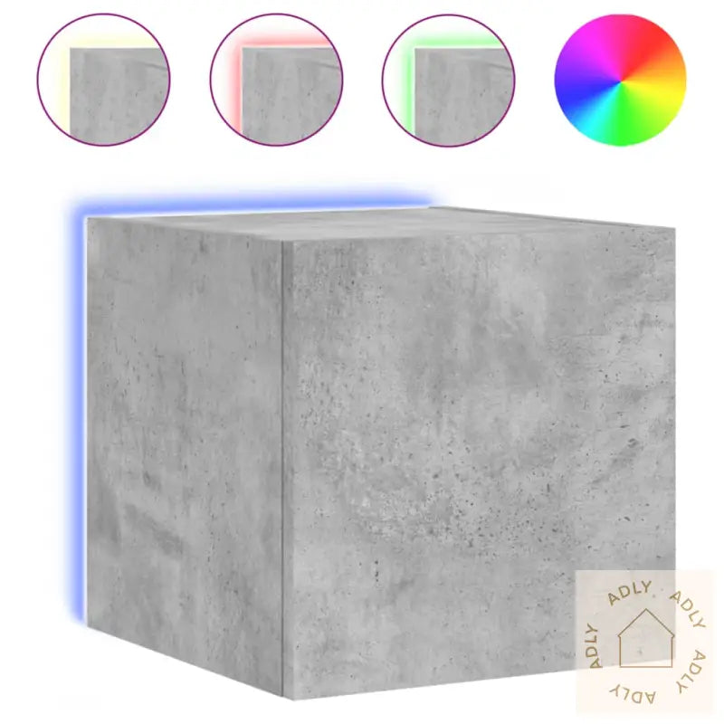 Vegghengt Tv-Benk Med Led-Lys Betonggrå 30,5X35X30 Cm