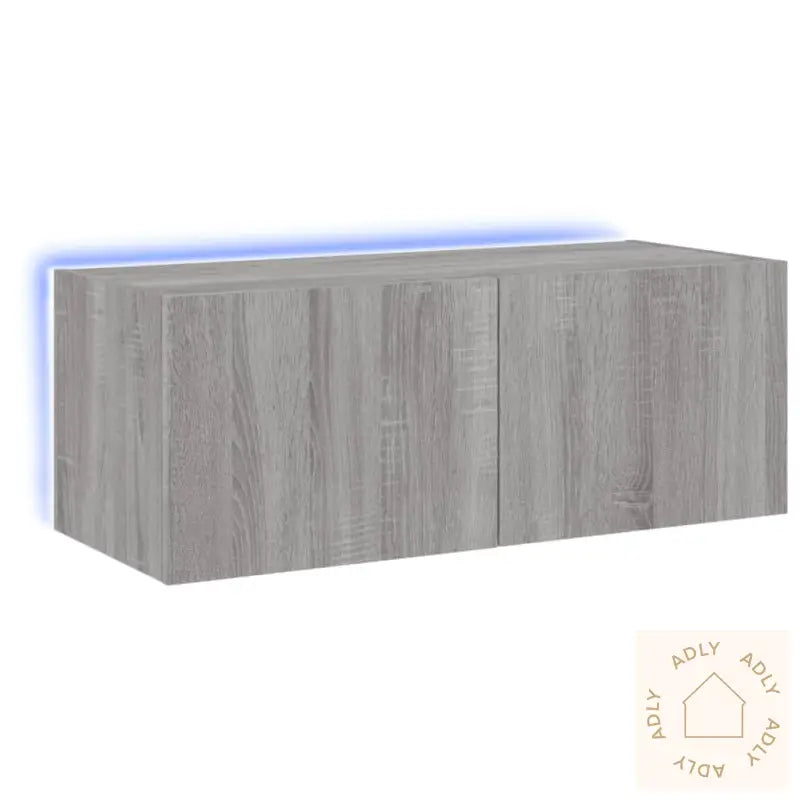 Vegghengt Tv-Benk Med Led Grå Sonoma 80X35X31 Cm