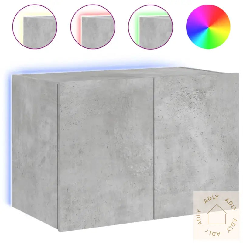 Vegghengt Tv-Benk Med Led-Lys Betonggrå 60X35X41 Cm