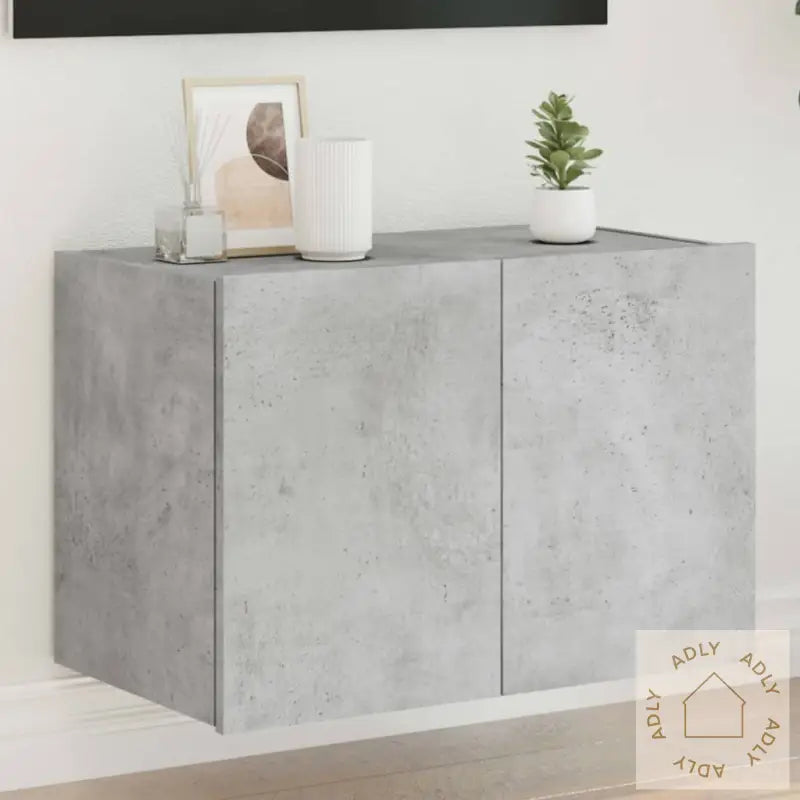 Vegghengt Tv-Benk Med Led-Lys Betonggrå 60X35X41 Cm