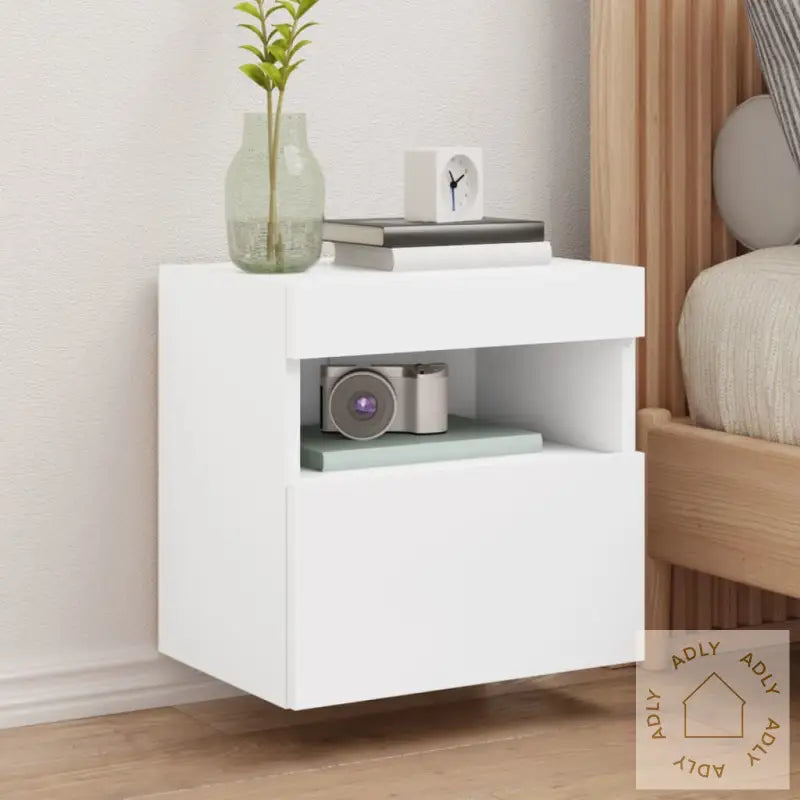 Vegghengt Tv-Benk Med Led Hvit 40X30X40 Cm