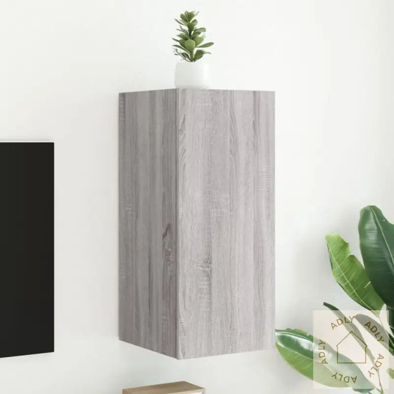 Vegghengt Tv-Benk Med Led-Lys Grå Sonoma 30,5X35X70 Cm