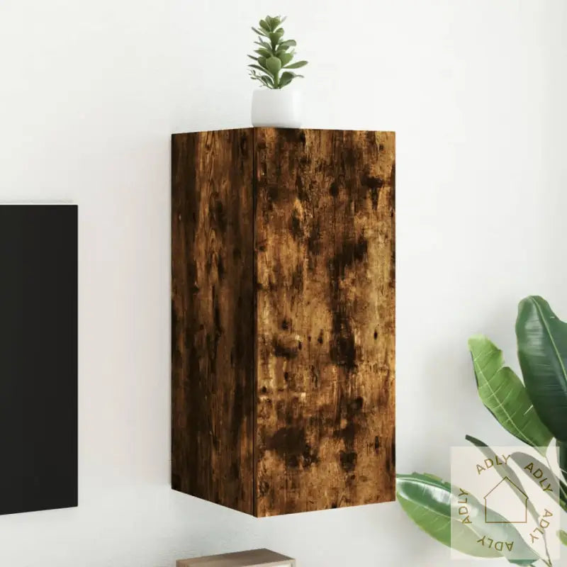 Vegghengt Tv-Benk Med Led Røkt Eik 30,5X35X70 Cm