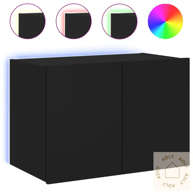 Vegghengt Tv-Benk Med Led Svart 60X35X41 Cm