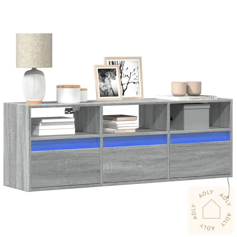 Vegghengt Tv-Benk Med Led Grå Sonoma 130X31X45 Cm