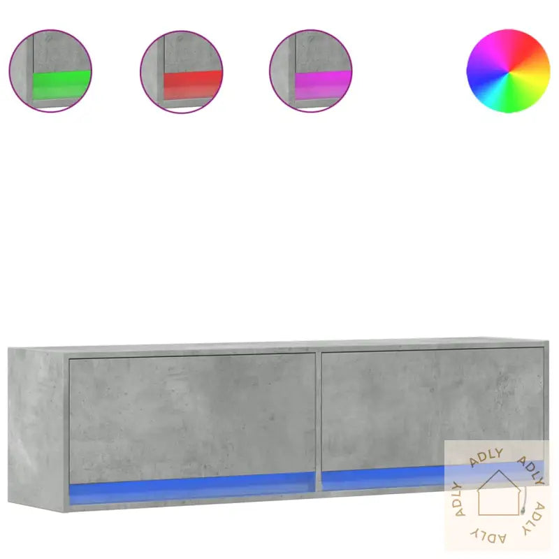Vegghengt Tv-Benk Med Led-Lys Betonggrå 140X31X38 Cm
