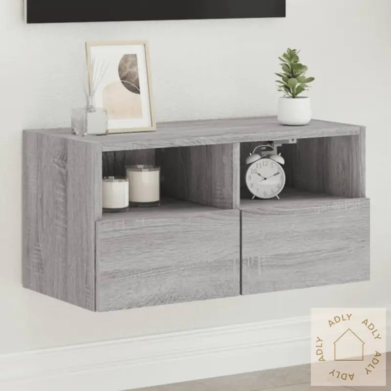 Vegghengt Tv-Benk Grå Sonoma 60X30X30 Cm Konstruert Tre