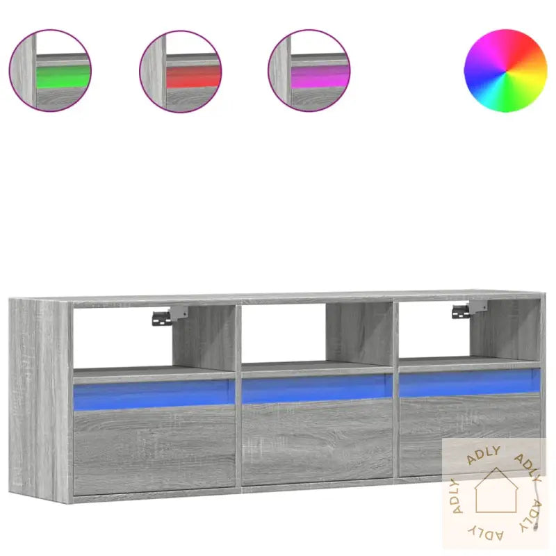Vegghengt Tv-Benk Med Led Grå Sonoma 130X31X45 Cm