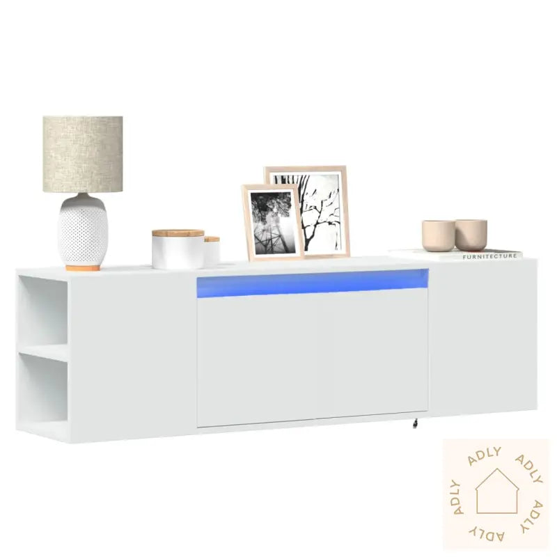 Vegghengt Tv-Benk Med Led Hvit 135X31X39,5 Cm