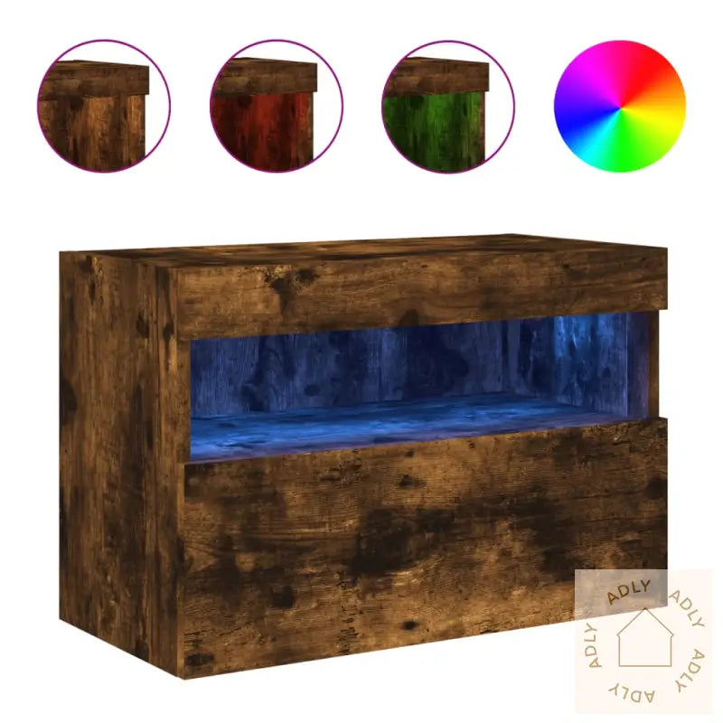 Vegghengt Tv-Benk Med Led Røkt Eik 60X30X40 Cm