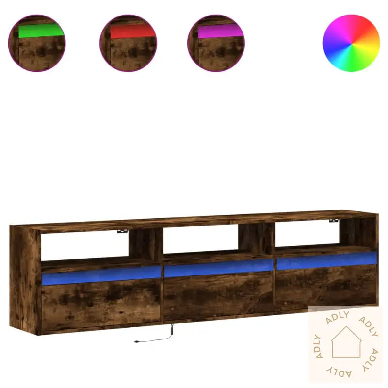 Vegghengt Tv-Benk Med Led Røkt Eik 180X31X45 Cm
