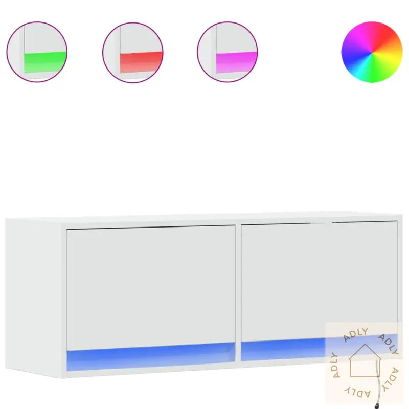 Vegghengt Tv-Benk Med Led Hvit 100X31X35 Cm