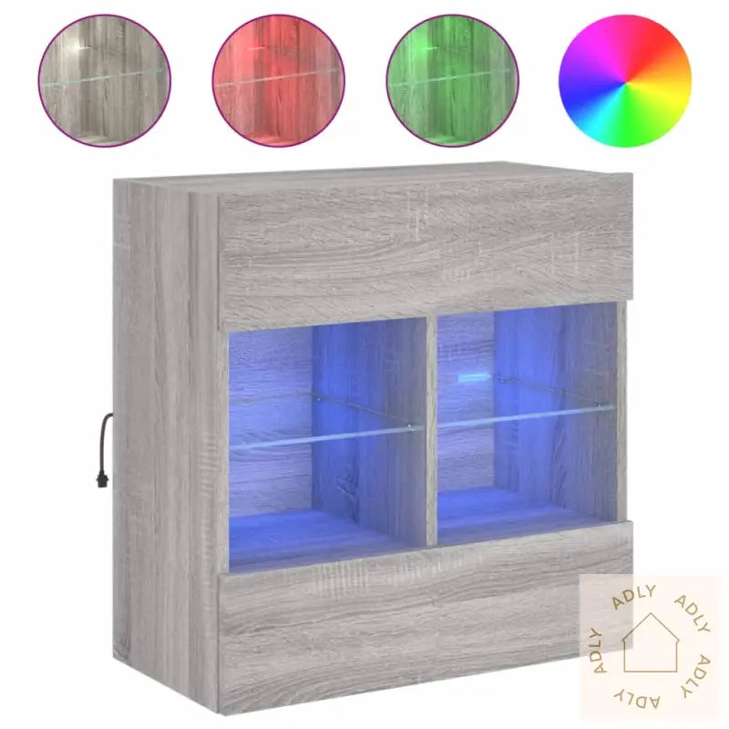 Vegghengt Tv-Benk Med Led Grå Sonoma 58,5X30X60,5 Cm