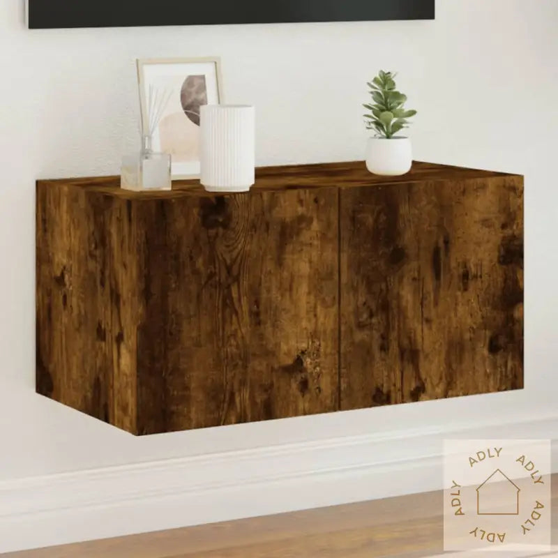 Vegghengt Tv-Benk Med Led Røkt Eik 60X35X31 Cm