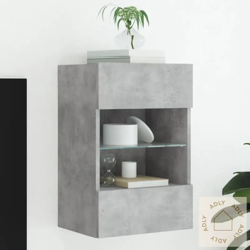 Vegghengt Tv-Benk Med Led-Lys Betonggrå 40X30X60,5 Cm