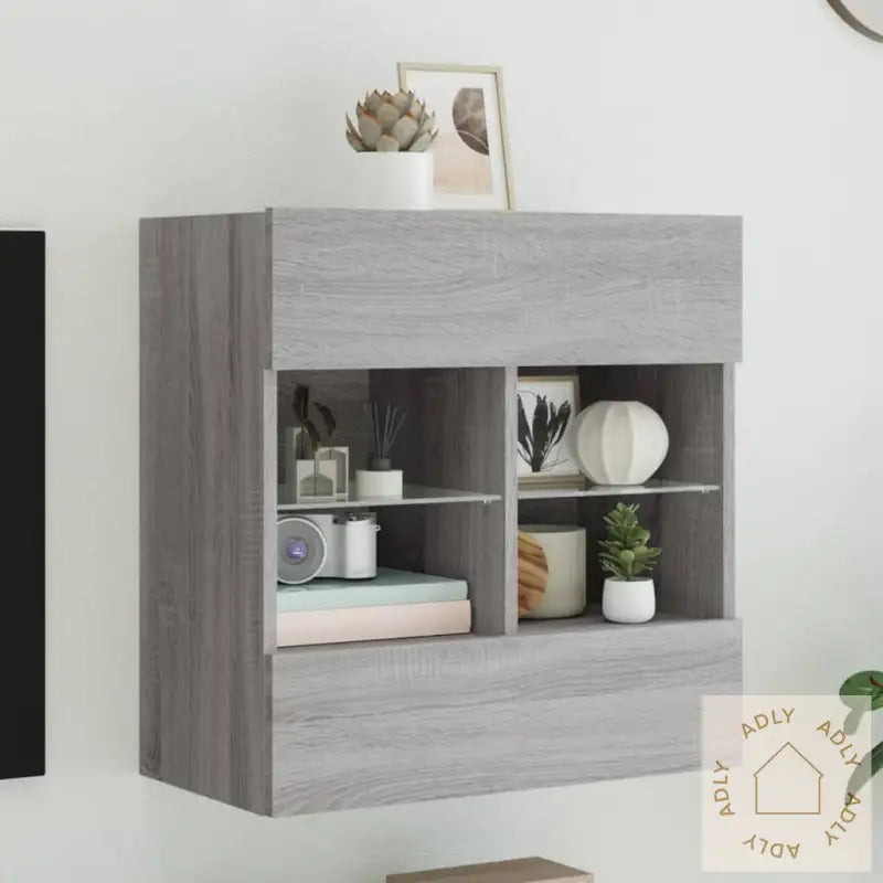 Vegghengt Tv-Benk Med Led Grå Sonoma 58,5X30X60,5 Cm