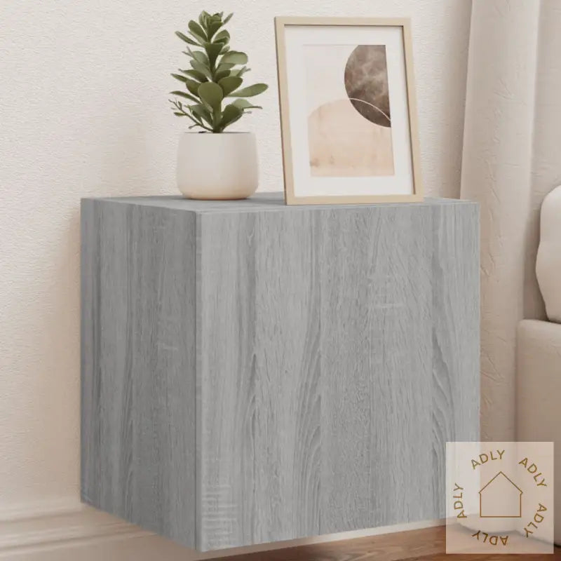 Vegghengte Tv-Benker Med Led 2 Stk Grå Sonoma 40,5X35X40 Cm
