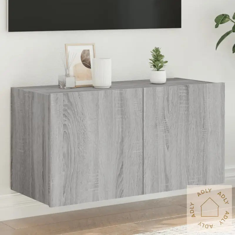 Vegghengt Tv-Benk Med Led Grå Sonoma 80X35X41 Cm
