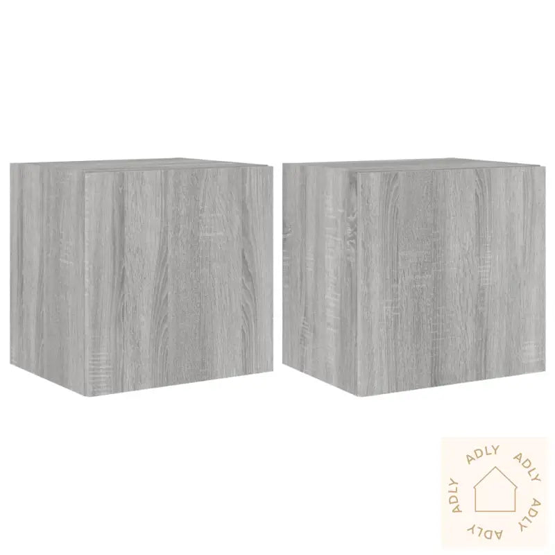 Vegghengte Tv-Benker Med Led 2 Stk Grå Sonoma 40,5X35X40 Cm