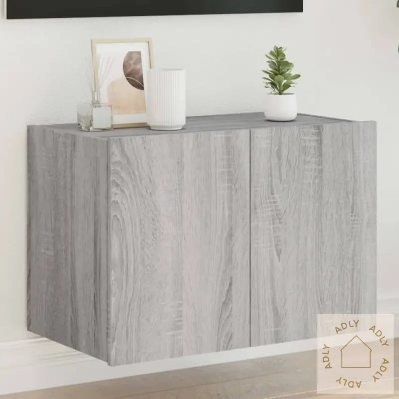 Vegghengt Tv-Benk Med Led Grå Sonoma 60X35X41 Cm
