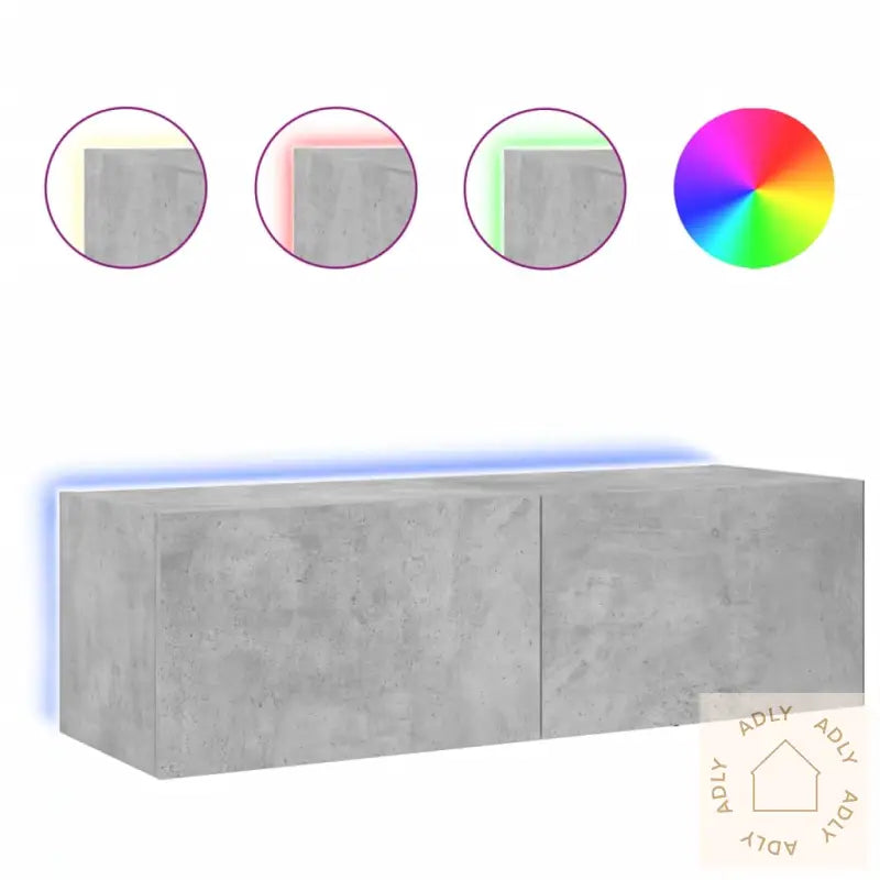Vegghengt Tv-Benk Med Led-Lys Betonggrå 100X35X31 Cm