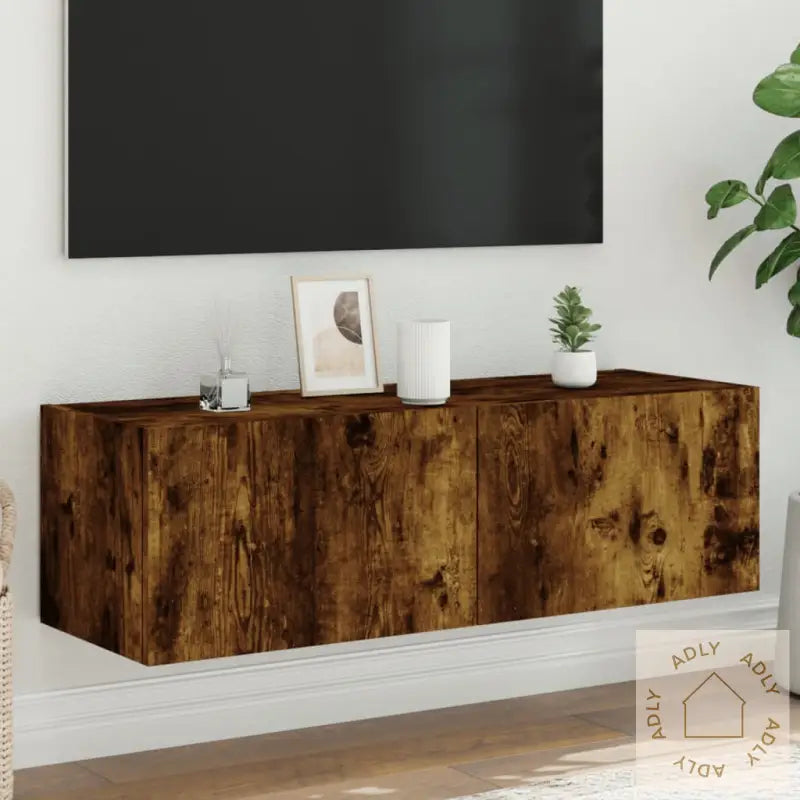 Vegghengt Tv-Benk Med Led Røkt Eik 100X35X31 Cm