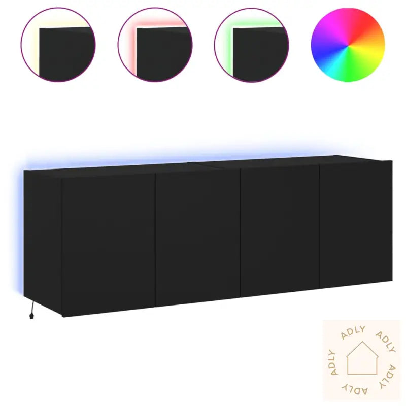 Vegghengte Tv-Benker Med Led 2 Stk Svart 60X35X41 Cm