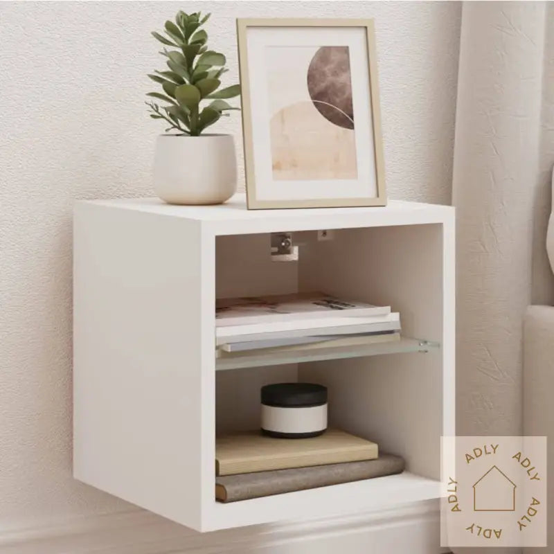 Vegghengt Tv-Benk Med Led 2 Stk Hvit 30X28,5X30 Cm