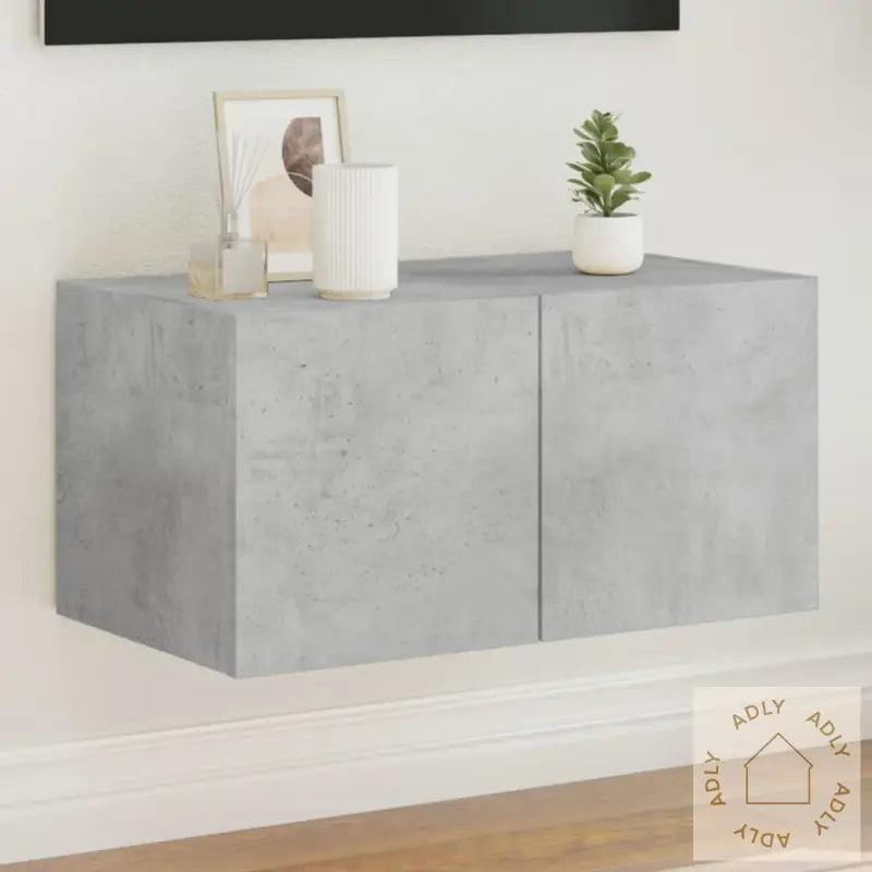 Vegghengt Tv-Benk Med Led-Lys Betonggrå 60X35X31 Cm