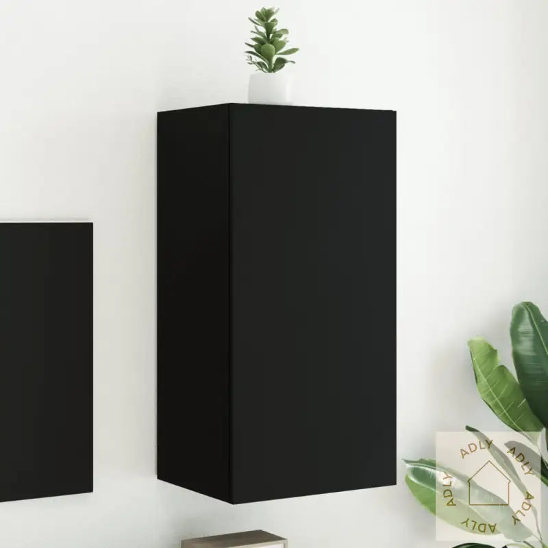 Vegghengt Tv-Benk Med Led Svart 40,5X35X80 Cm