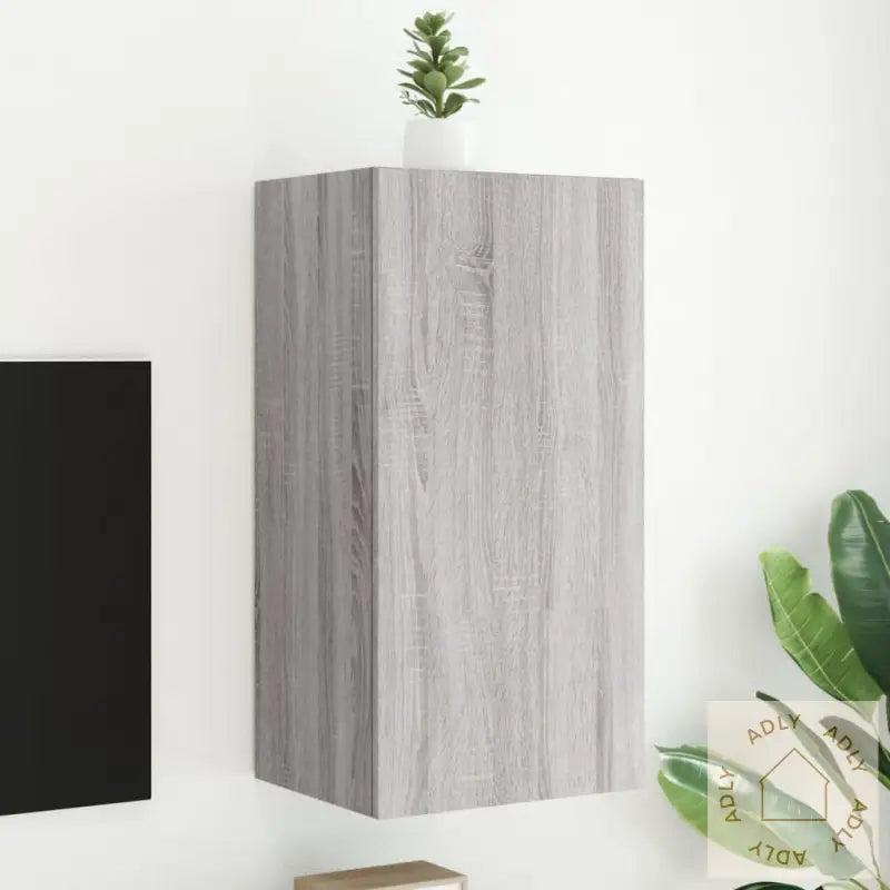 Vegghengt Tv-Benk Med Led-Lys Grå Sonoma 40,5X35X80 Cm