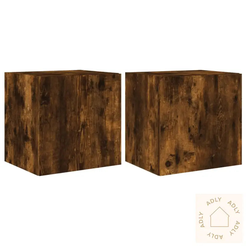 Vegghengte Tv-Benker Med Led-Lys 2 Stk Røkt Eik 40,5X35X40 Cm