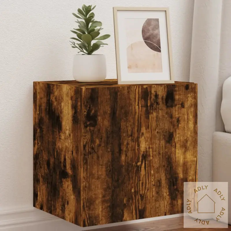Vegghengte Tv-Benker Med Led-Lys 2 Stk Røkt Eik 40,5X35X40 Cm